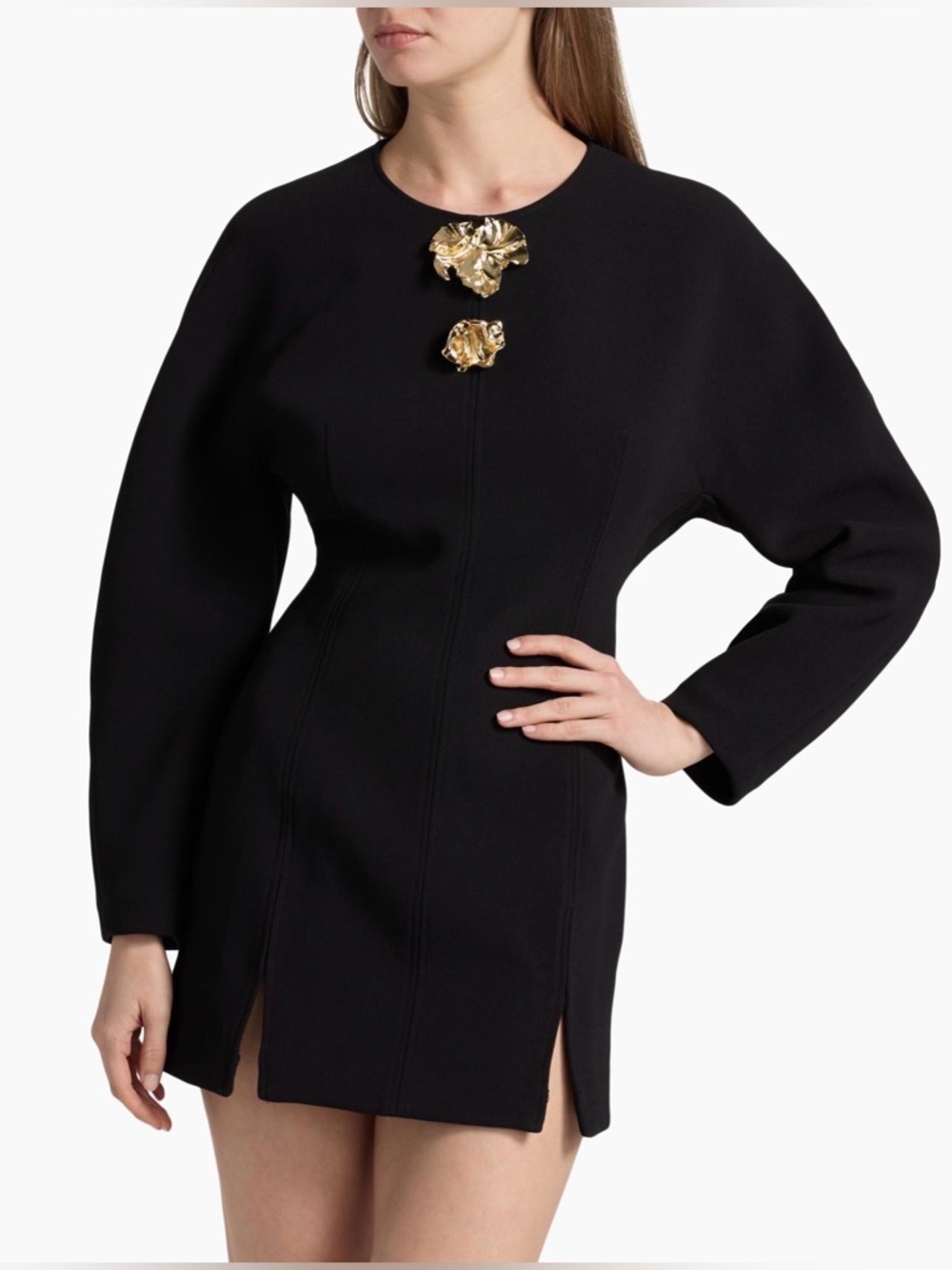 Acler Black Mini Dress with Gold Floral Accents